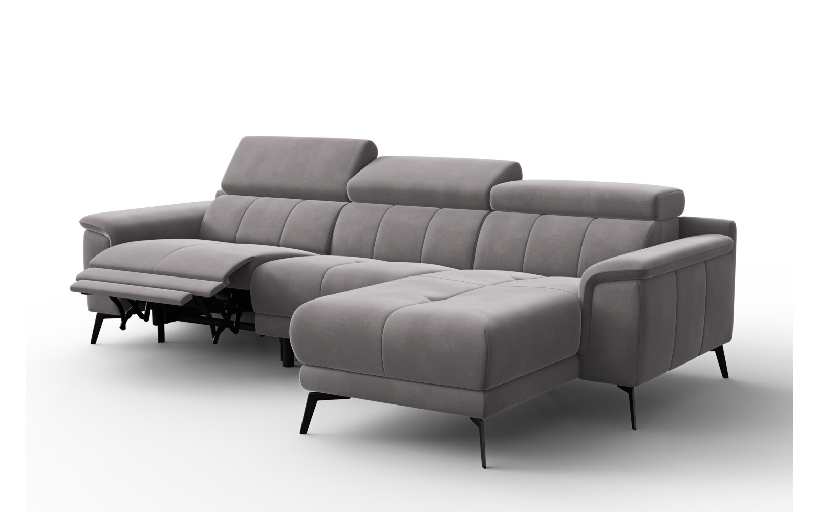 Canapé d'angle relax 4 places droit FIERO, tissu velours gris foncé