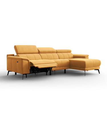 Canapé d'angle relax 4 places droit FIERO, tissu velours jaune