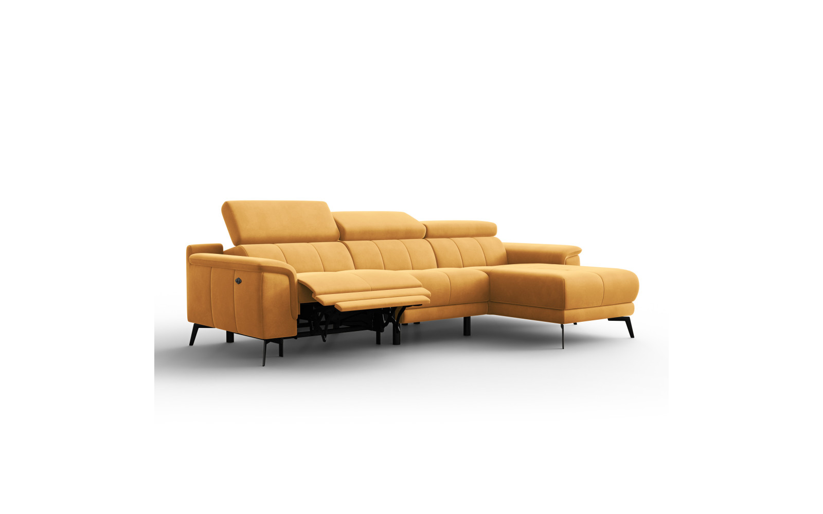 Canapé d'angle relax 4 places droit FIERO, tissu velours jaune