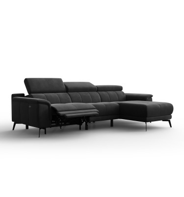 Canapé d'angle relax 4 places droit FIERO, tissu velours noir