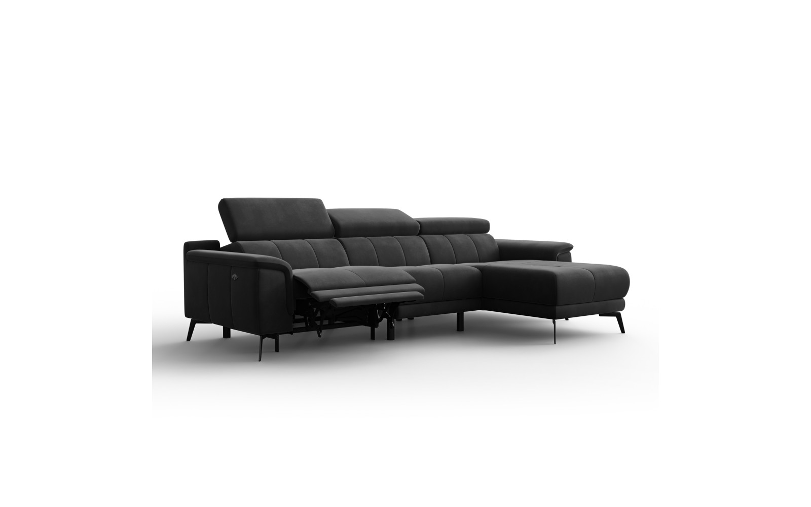 Canapé d'angle relax 4 places droit FIERO, tissu velours noir