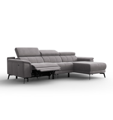 Canapé d'angle relax 4 places droit FIERO, tissu velours gris foncé