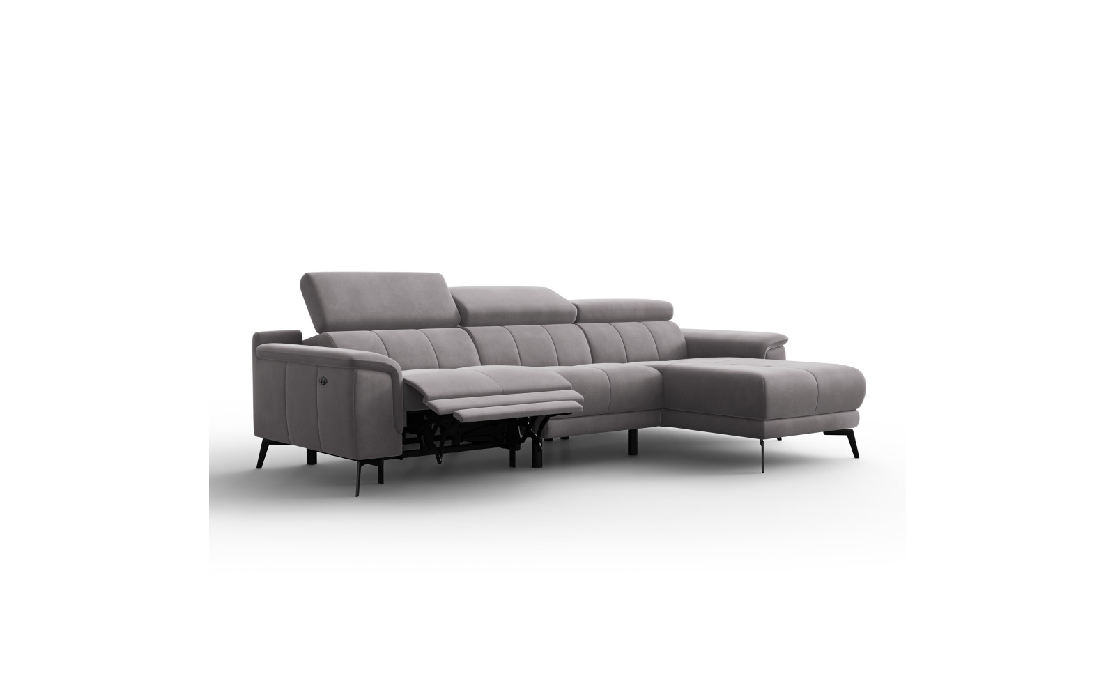 Canapé d'angle relax 4 places droit FIERO, tissu velours gris foncé