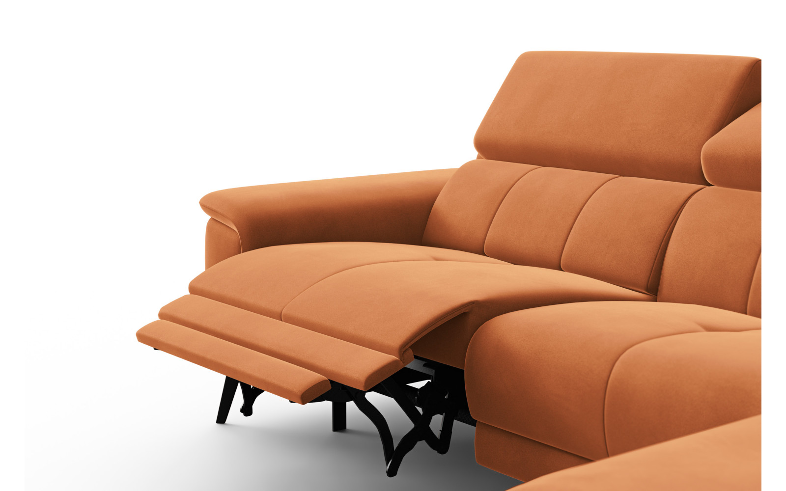 Canapé d'angle relax 4 places droit FIERO, tissu velours orange