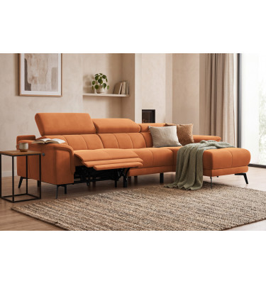 Canapé d'angle relax 4 places droit FIERO, tissu velours orange