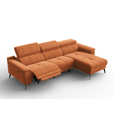 Canapé d'angle relax 4 places droit FIERO, tissu velours orange