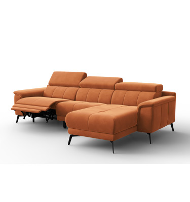 Canapé d'angle relax 4 places droit FIERO, tissu velours orange