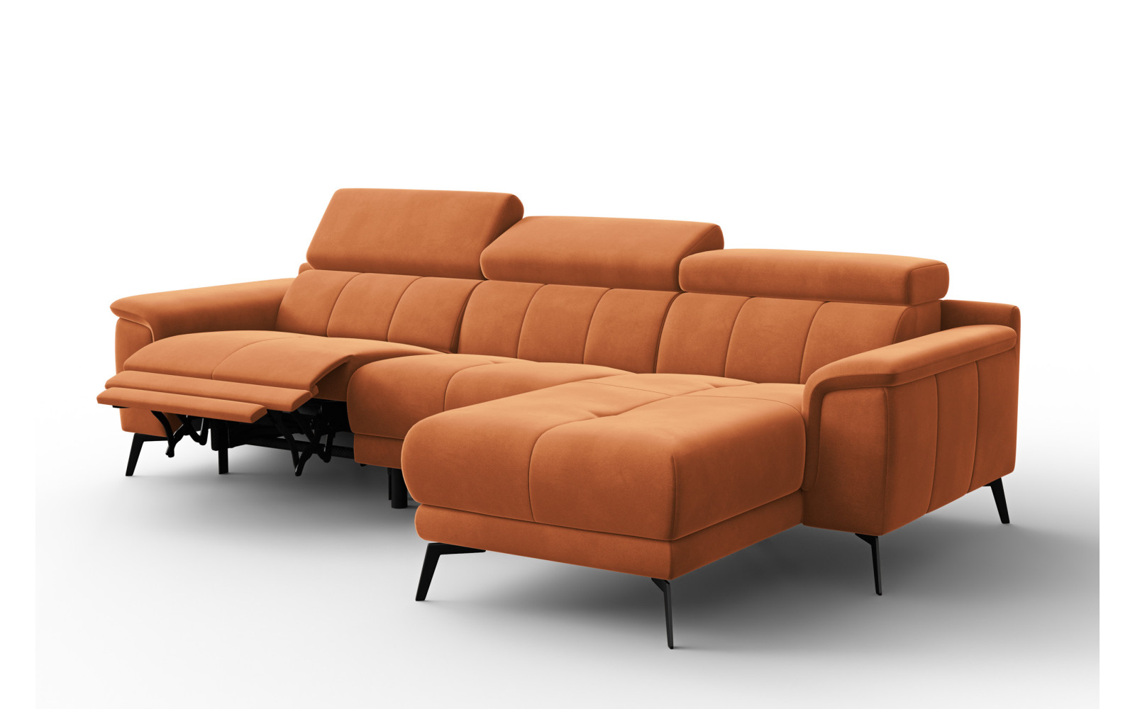 Canapé d'angle relax 4 places droit FIERO, tissu velours orange