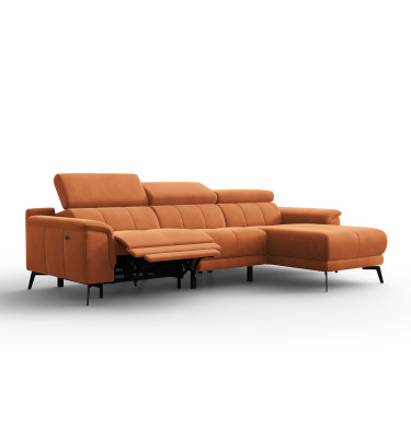 Canapé d'angle relax 4 places droit FIERO, tissu velours orange
