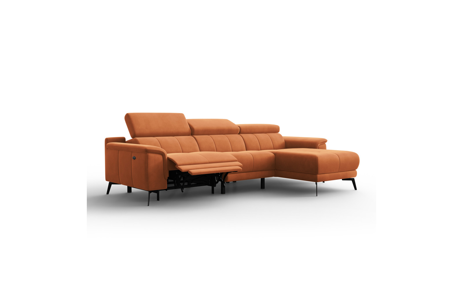 Canapé d'angle relax 4 places droit FIERO, tissu velours orange
