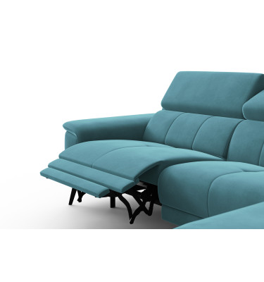 Canapé d'angle relax 4 places droit FIERO, tissu velours turquoise