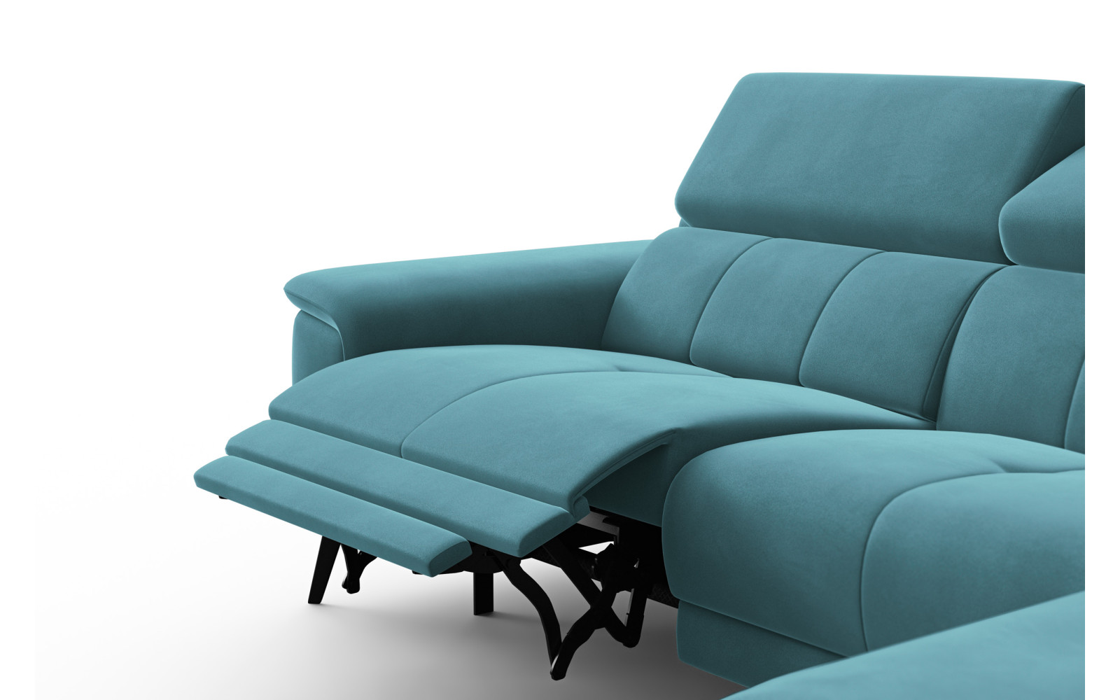 Canapé d'angle relax 4 places droit FIERO, tissu velours turquoise