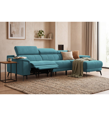 Canapé d'angle relax 4 places droit FIERO, tissu velours turquoise