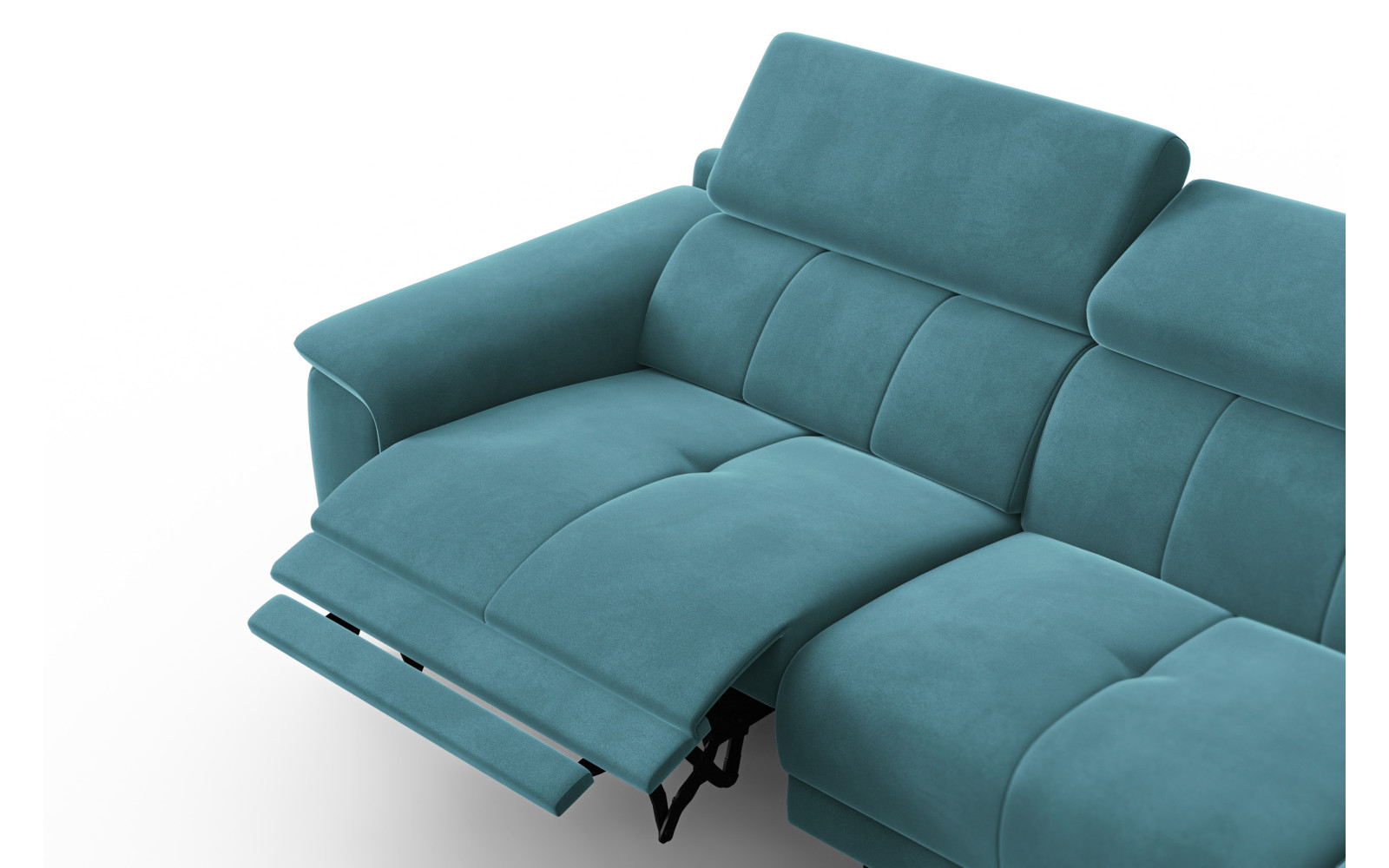 Canapé d'angle relax 4 places droit FIERO, tissu velours turquoise