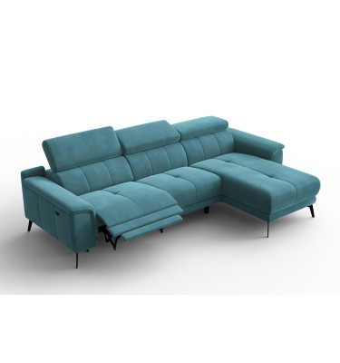 Canapé d'angle relax 4 places droit FIERO, tissu velours turquoise