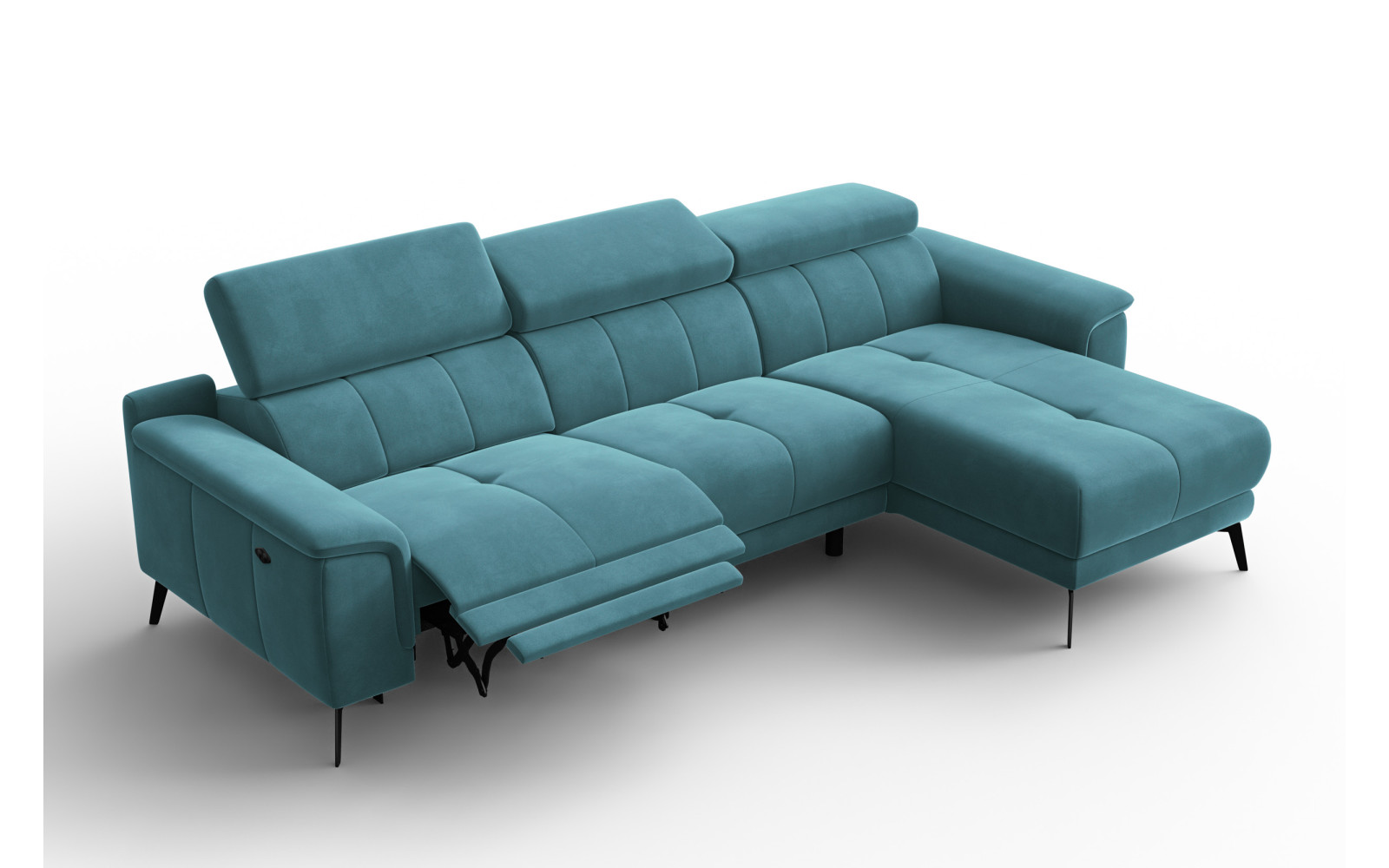 Canapé d'angle relax 4 places droit FIERO, tissu velours turquoise