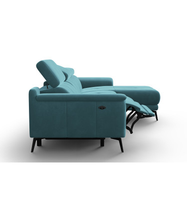 Canapé d'angle relax 4 places droit FIERO, tissu velours turquoise