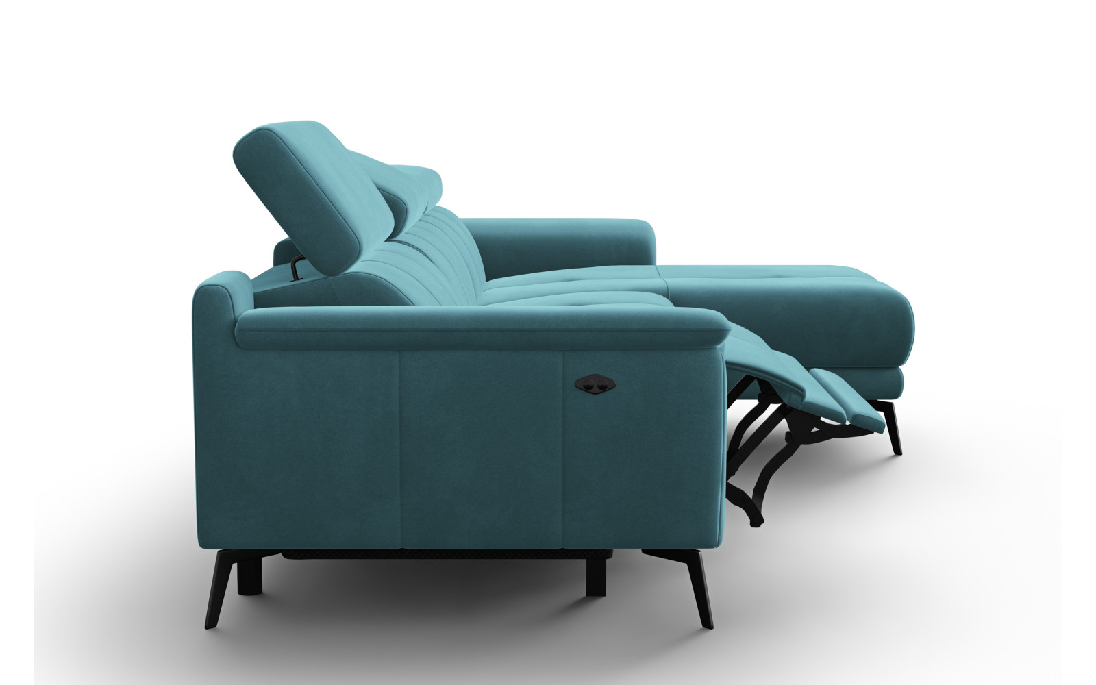 Canapé d'angle relax 4 places droit FIERO, tissu velours turquoise