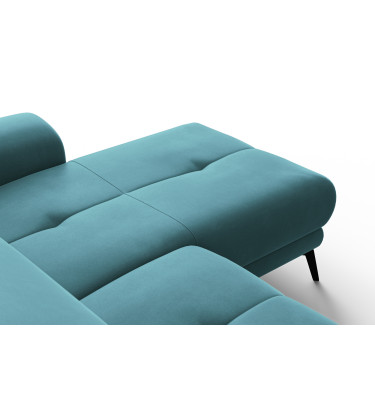 Canapé d'angle relax 4 places droit FIERO, tissu velours turquoise