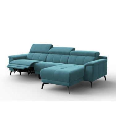 Canapé d'angle relax 4 places droit FIERO, tissu velours turquoise