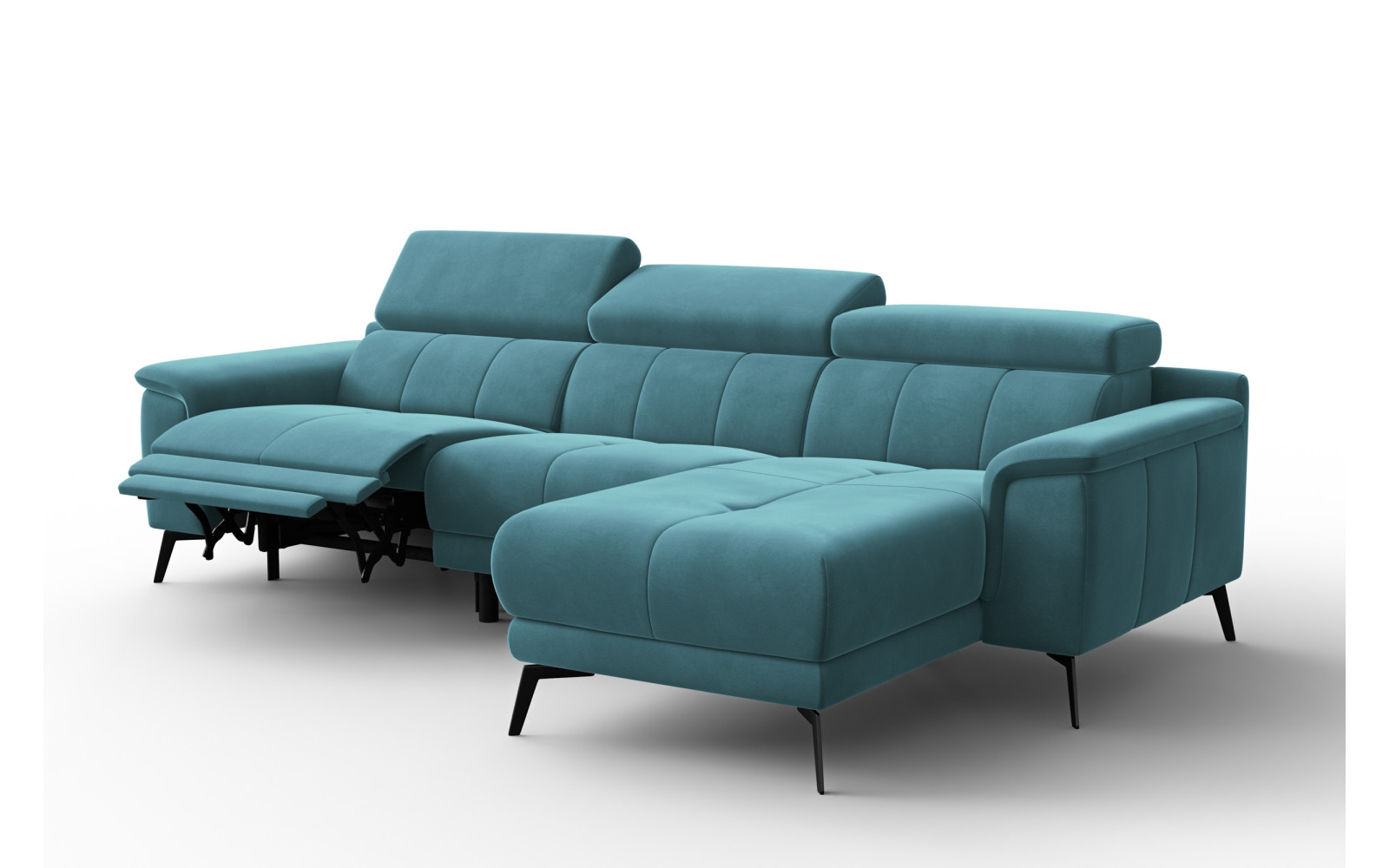 Canapé d'angle relax 4 places droit FIERO, tissu velours turquoise