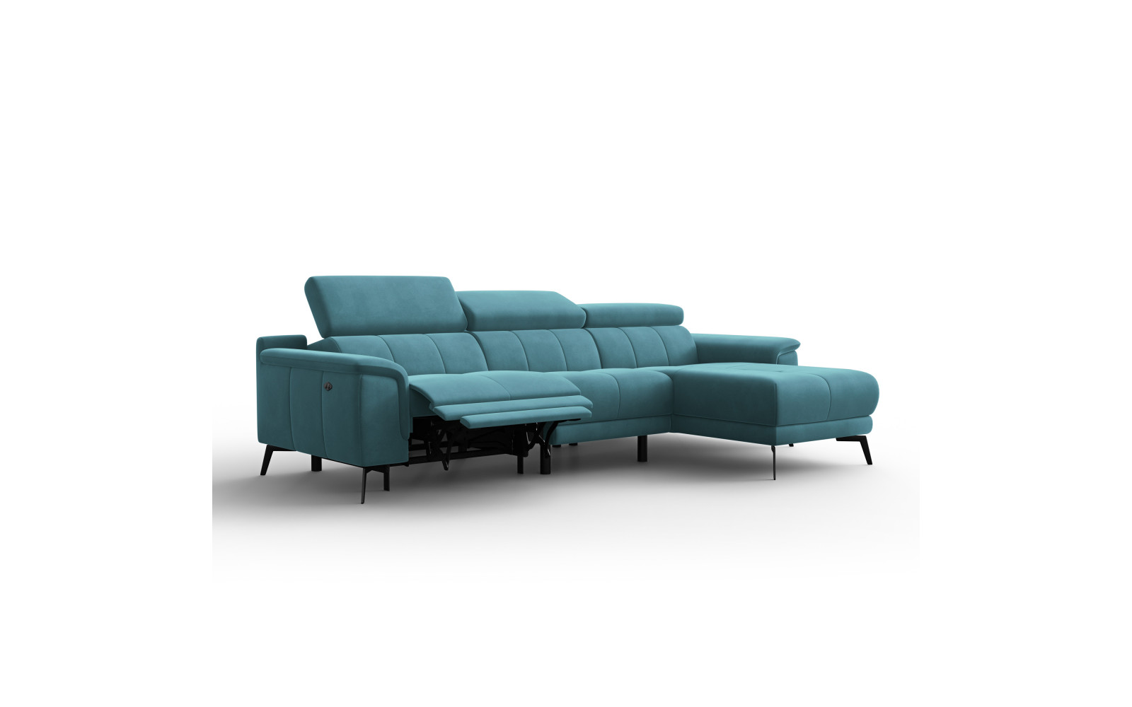 Canapé d'angle relax 4 places droit FIERO, tissu velours turquoise