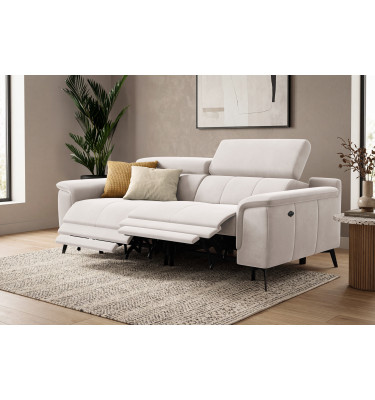 Canapé Relax 3 places FIERO, tissu velours beige