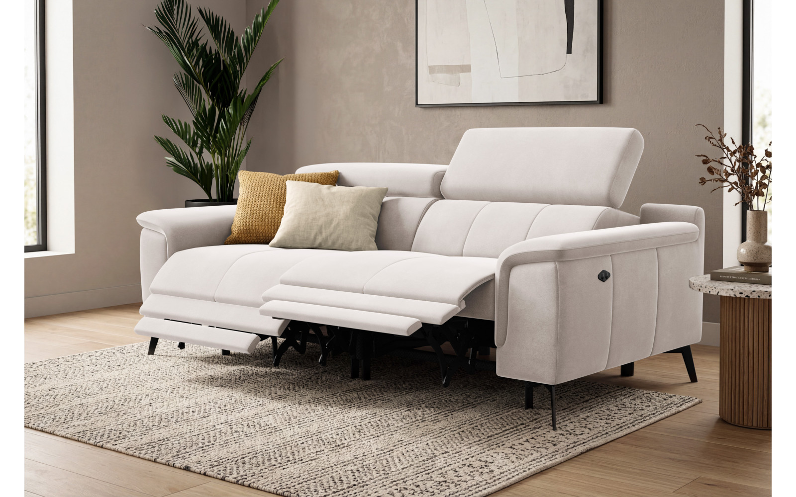 Canapé Relax 3 places FIERO, tissu velours beige