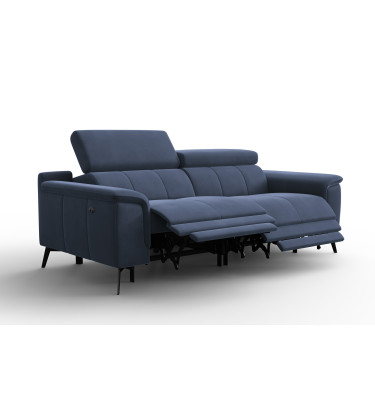 Canapé Relax 3 places FIERO, tissu velours bleu marine