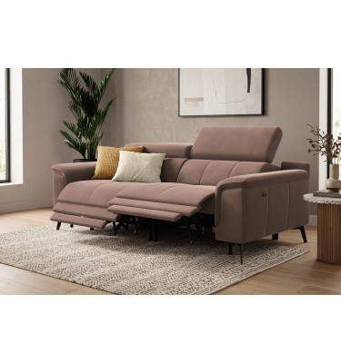 Canapé Relax 3 places FIERO, tissu velours marron