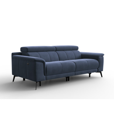 Canapé Relax 3 places FIERO, tissu velours bleu marine
