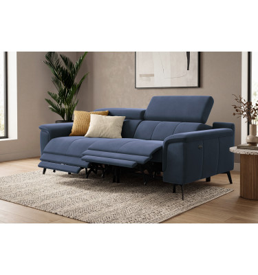 Canapé Relax 3 places FIERO, tissu velours bleu marine