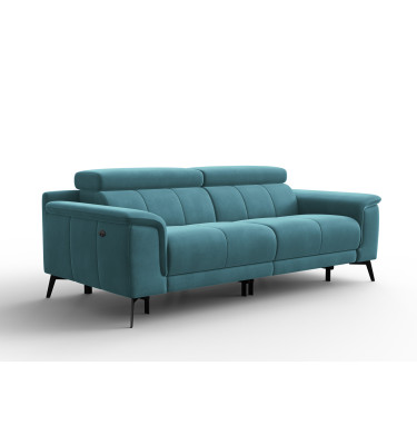 Canapé Relax 3 places FIERO, tissu velours turquoise