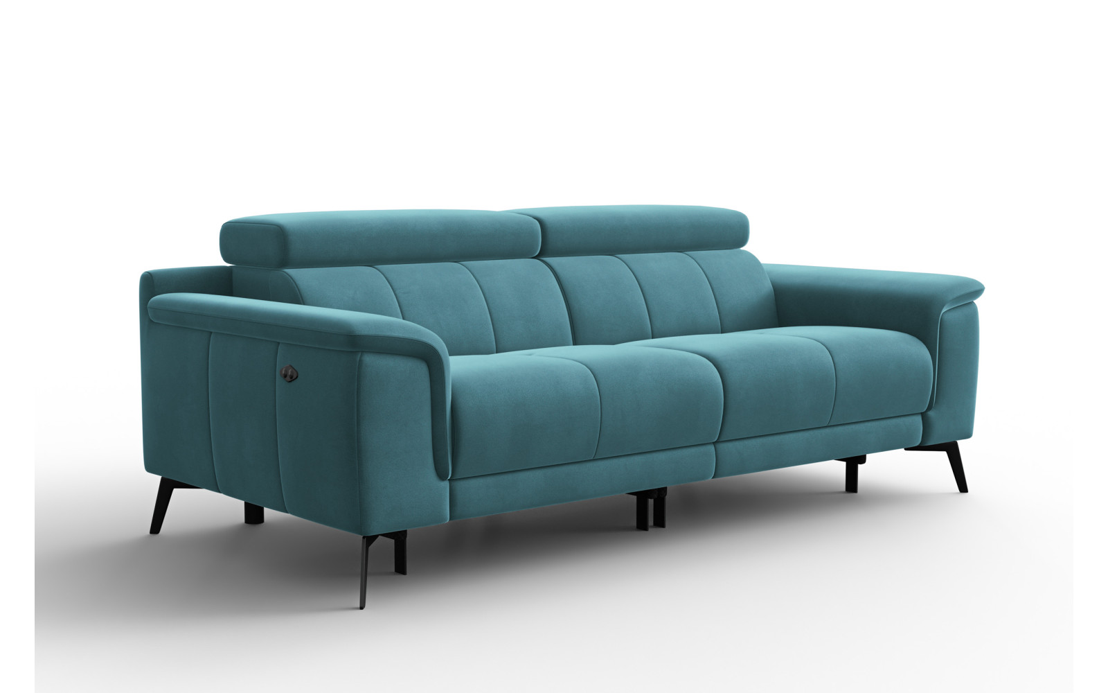 Canapé Relax 3 places FIERO, tissu velours turquoise