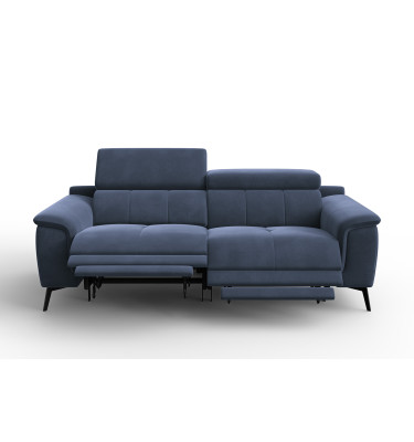Canapé Relax 3 places FIERO, tissu velours bleu marine