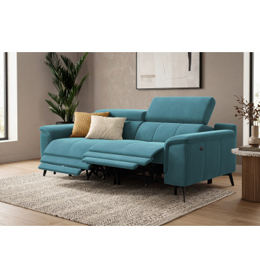 Canapé Relax 3 places FIERO, tissu velours turquoise