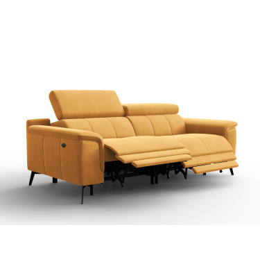 Canapé Relax 3 places FIERO, tissu velours jaune