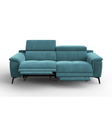 Canapé Relax 3 places FIERO, tissu velours turquoise