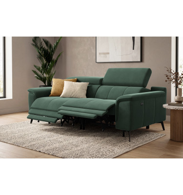 Canapé Relax 3 places FIERO, tissu velours vert