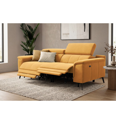 Canapé Relax 3 places FIERO, tissu velours jaune
