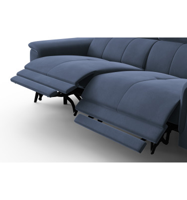 Canapé Relax 3 places FIERO, tissu velours bleu marine