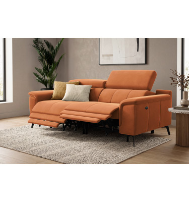 Canapé Relax 3 places FIERO, tissu velours orange