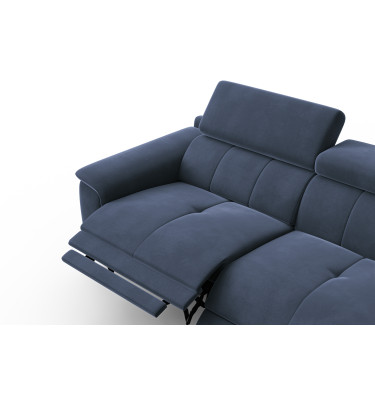 Canapé Relax 3 places FIERO, tissu velours bleu marine