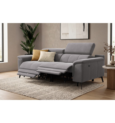 Canapé Relax 3 places FIERO, tissu velours gris foncé