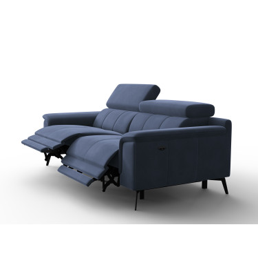 Canapé Relax 3 places FIERO, tissu velours bleu marine
