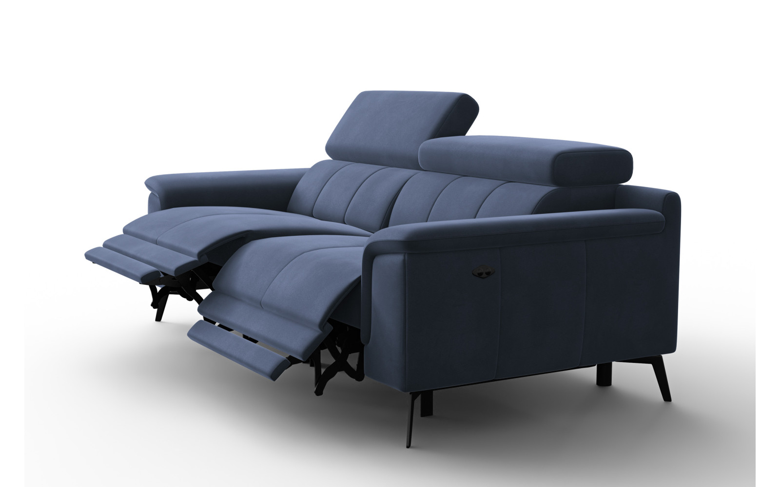 Canapé Relax 3 places FIERO, tissu velours bleu marine