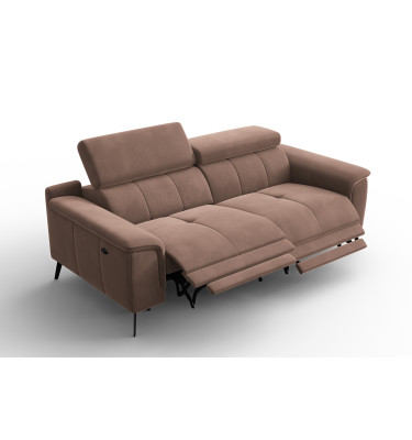 Canapé Relax 3 places FIERO, tissu velours marron