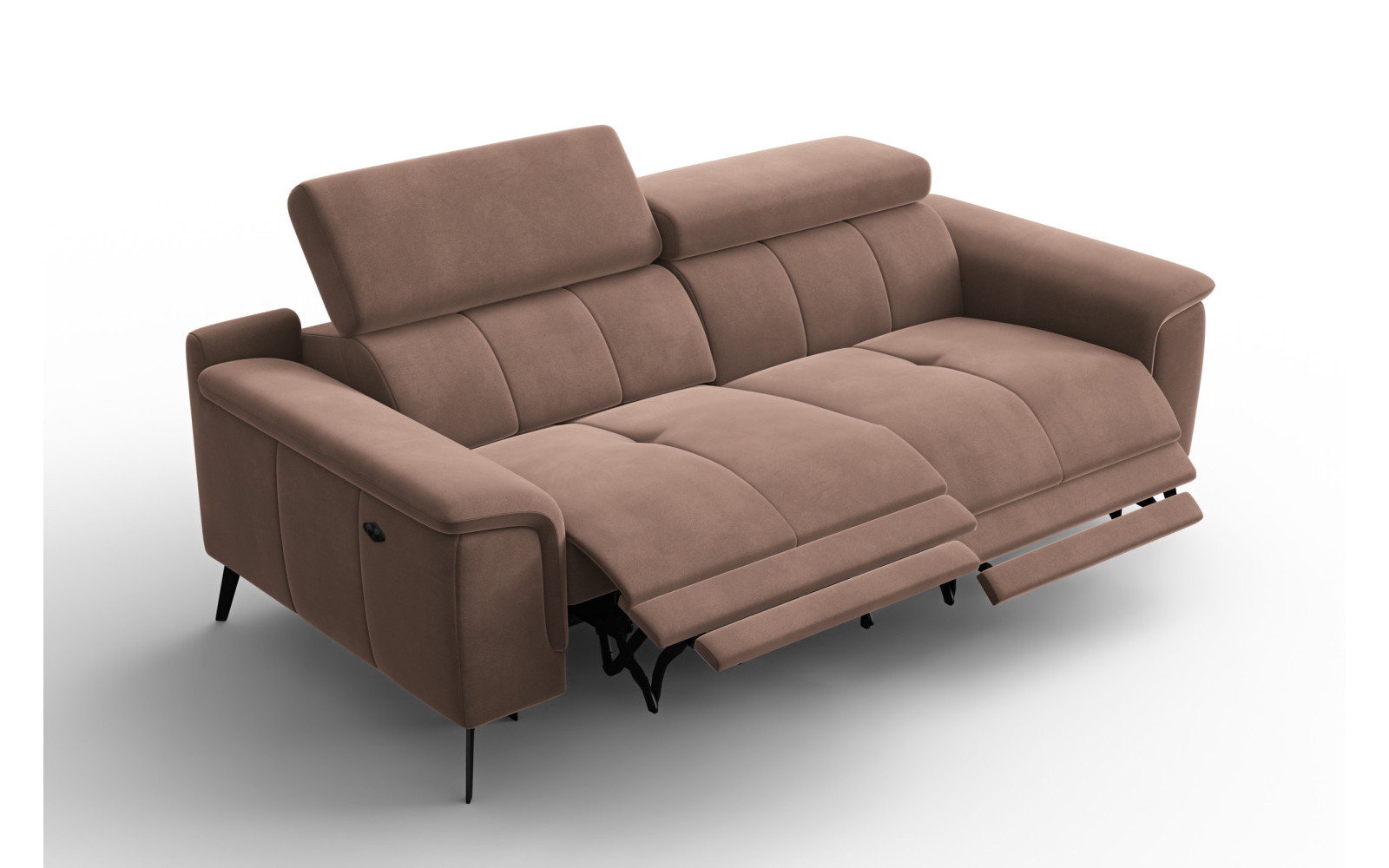 Canapé Relax 3 places FIERO, tissu velours marron