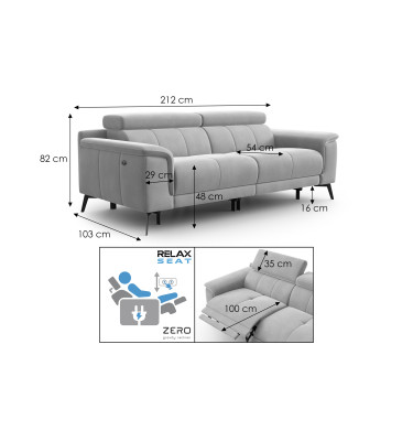 Canapé Relax 3 places FIERO, tissu velours jaune