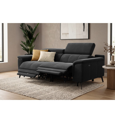 Canapé Relax 3 places FIERO, tissu velours noir